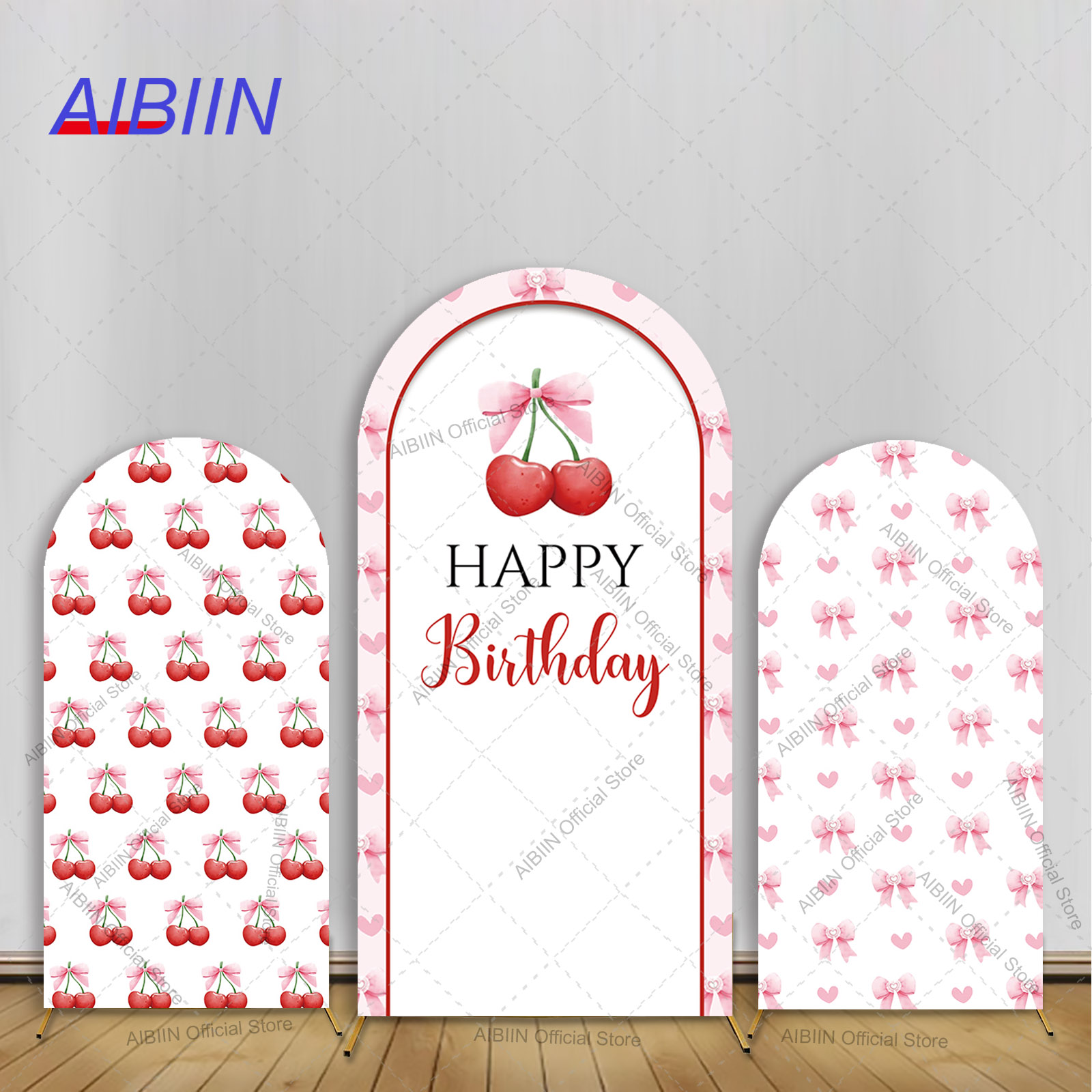 Baby Food Fruits - Girl Cherry Happy Birthday Arch Backdrop