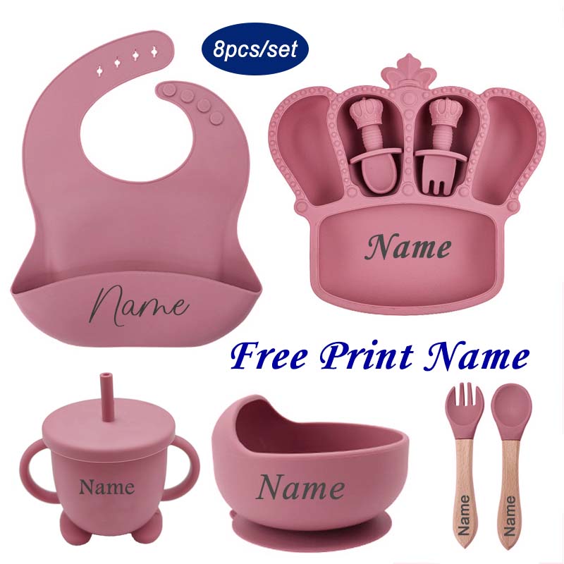 Baby Food Utensils Set - Personalized Name Baby Feeding Plate Dishes